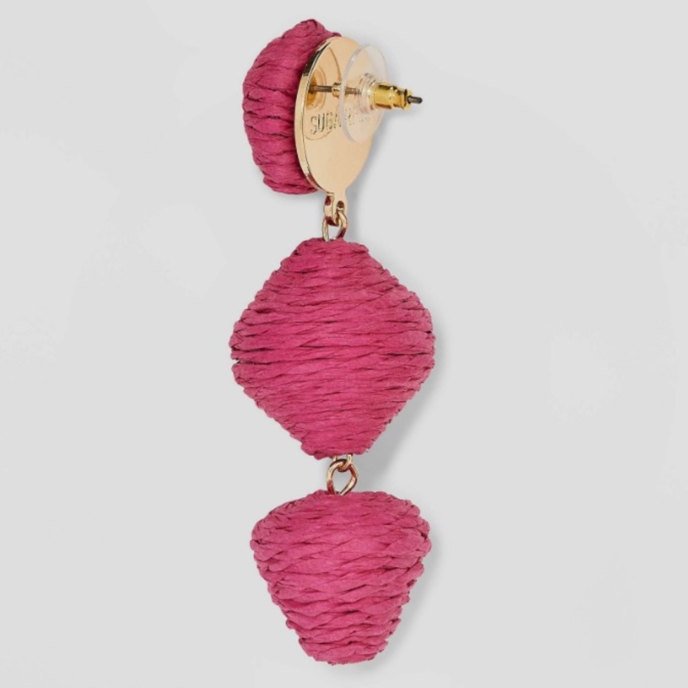🕶️SUGARFIX by BaubleBar hot Barbie Pink woven triple Drop Earrings - Picture 2 of 3